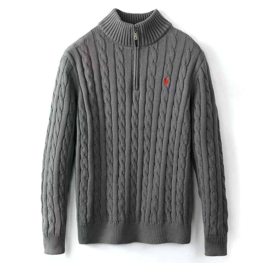 Small Embroidered Men's Sweater Half-height Zip Knitwear Business