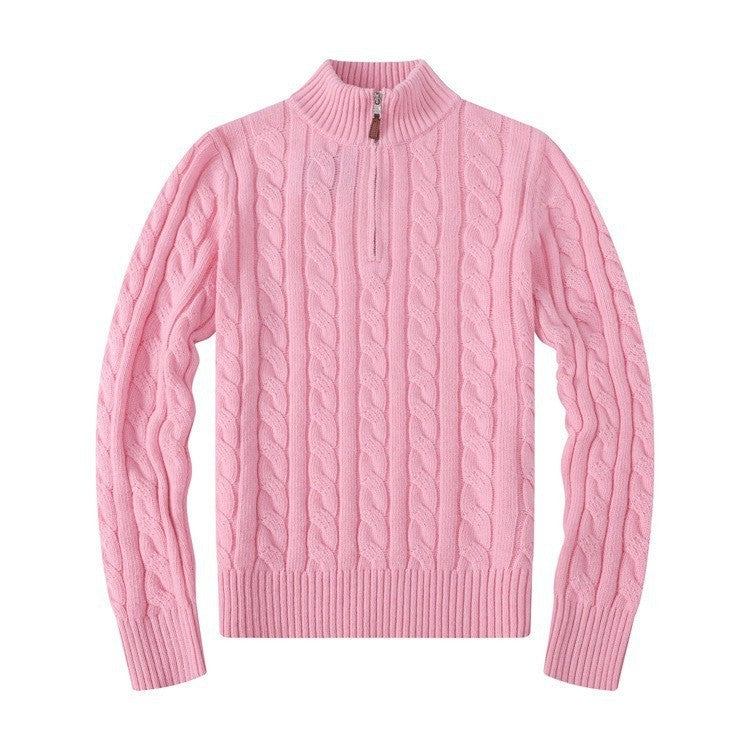 Small Embroidered Men's Sweater Half-height Zip Knitwear Business